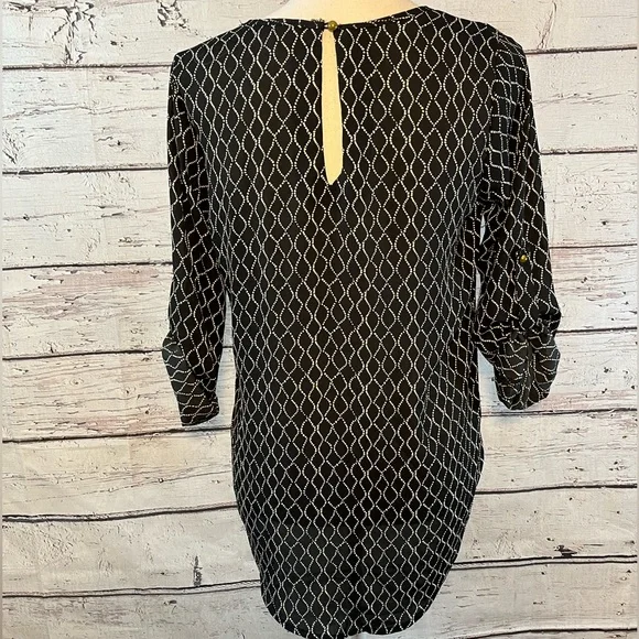 LILY WHITE Blouse Button Up Sleeves & Chest Pocket Black & White-Small - Picture 3 of 3